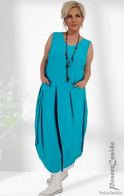 LAGENLOOK Top Ballon-Kleid Taschen türkis XL 2XL 3XL 4XL 44 46 48 50 52 54 56 58 - Bild 1 von 4
