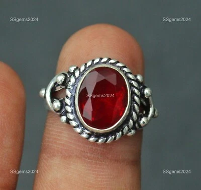 Sterling Silver Ruby Stone Anniversary Daughter July Band Promise Ring Size 8 - Image 1 of 4