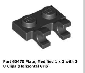 Lego 2x 60470 Black Plate, Modified 1 x 2 with 2 U Clip 10236 Ewok Village