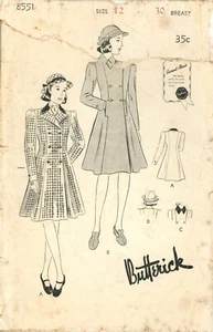 Abrigo Princesa Butterick 8551 Doble Pecho con Cuello Convertible, Sombrero Talla 12 CORTE - Imagen 1 de 5