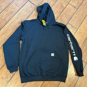 Carhartt Hoodie Sweatshirt mens Medium black sleeve logo loose fit midweight NWT - Picture 1 of 11