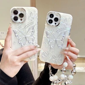 For iPhone 16 Pro Max 15 14 13 12 11 XR Case Shockproof Butterfly Cover Lanyard - Picture 1 of 7