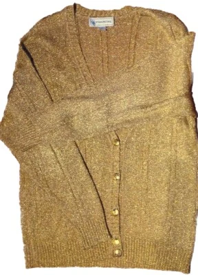 Conjunto de suéter de 2 piezas Evan Picone metálico dorado talla almohadillas medianas manga corta larga de colección Foto 1 de 4