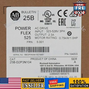 Allen-Bradley AB 25B-D2P3N104 PowerFlex 525 0.75kW 1Hp AC Drive Factory Sealed - Picture 1 of 3