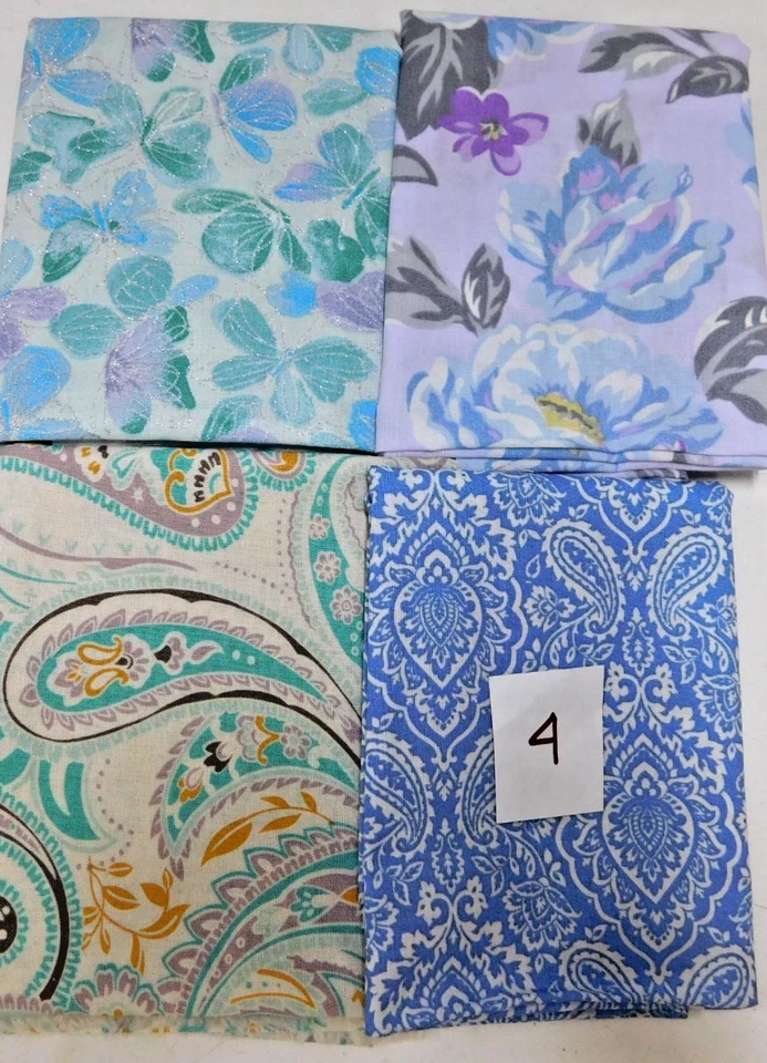 4 Floral Cotton Fabric Fat Quarters Variety Prints & Patterns paisley purple fo - Image 1 of 1