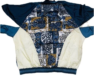 Vintage Women's Active Club Track Windbreaker Jacket Floral Blue Silver Sz L - Picture 1 of 14