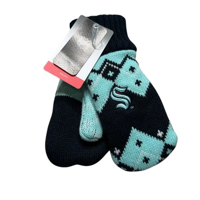 NHL SEATTLE KRAKEN Youth Mittens NWT Blue Hockey Fair Isle Knit - Image 1 of 4