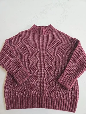  Suéter Columbia Mezcla Lana Cuello Simulado M Borgoña Cable Tejido Invierno Esquí Mediano Foto 1 de 4