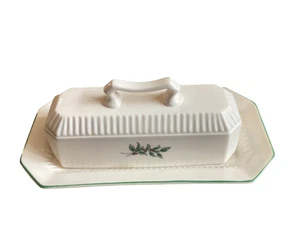Nikko Japan Christmastime Happy Holidays Holly Covered Butter Dish Tray & Cover - Picture 1 of 7