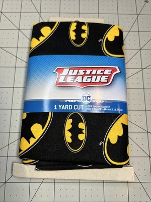 Dc Justice League Batman Logo Black & Yellow 100% Cotton 1 Yard Cut 36inx44in - Image 1 of 2