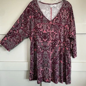 Tunica maglietta Artisan Ny Paisley rosa maglia manica 3/4 donna taglie forti 1X - Foto 1 di 9