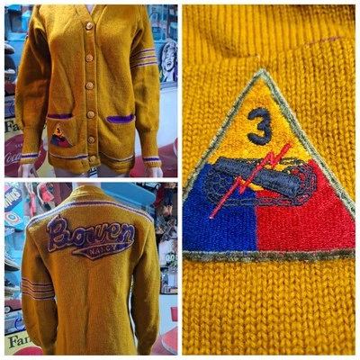 True VTG 1940s Bowen High School Chicago WW2 PATCH Letter Sweater Wool S M 50s - Image 1 of 4