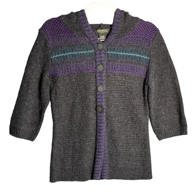 Cárdigan Suéter Eddie Bauer Mediano Mezcla de Lana Con Capucha Botón Frontal Manga Corta  Foto 1 de 4