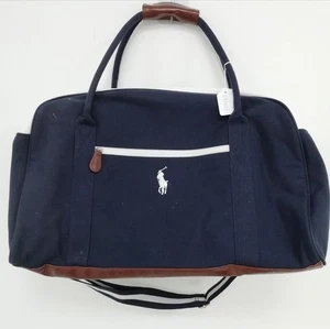 RALPH LAUREN Navy White Brown Canvas Overnight Bag Travel Holdall Used Unisex - Picture 1 of 16