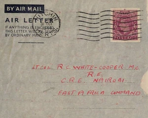 GB KGVI Stationery 6d Die AIR LETTER WW2 Cover *CRE* NAIROBI East Africa ZN323 - Picture 1 of 10