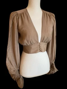 Long Sleeve Crop Top Tan Brown Juniors Size S - Picture 1 of 10