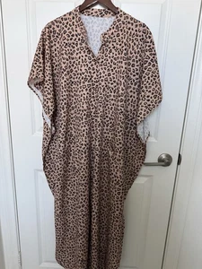 Vestito donna lungo caftano copricostume da spiaggia stampa animalier taglie forti - Foto 1 di 7