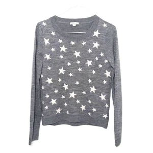 Garnet Hill Wool Star Print Cropped Sweater - Gray M - Picture 1 of 6