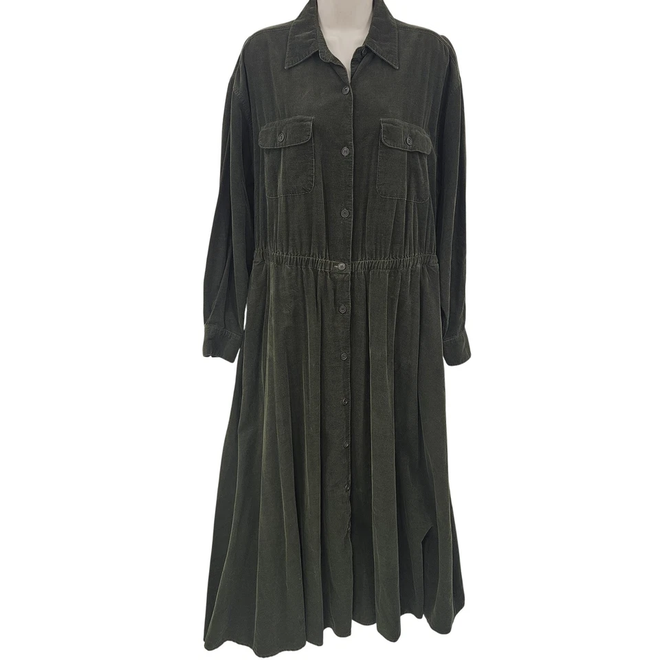 Maxi Camisa Vestido De Colección J Crew Mujer L Verde Pana Vestido Botón Delantero Años 90 Y2K Foto 1 de 4