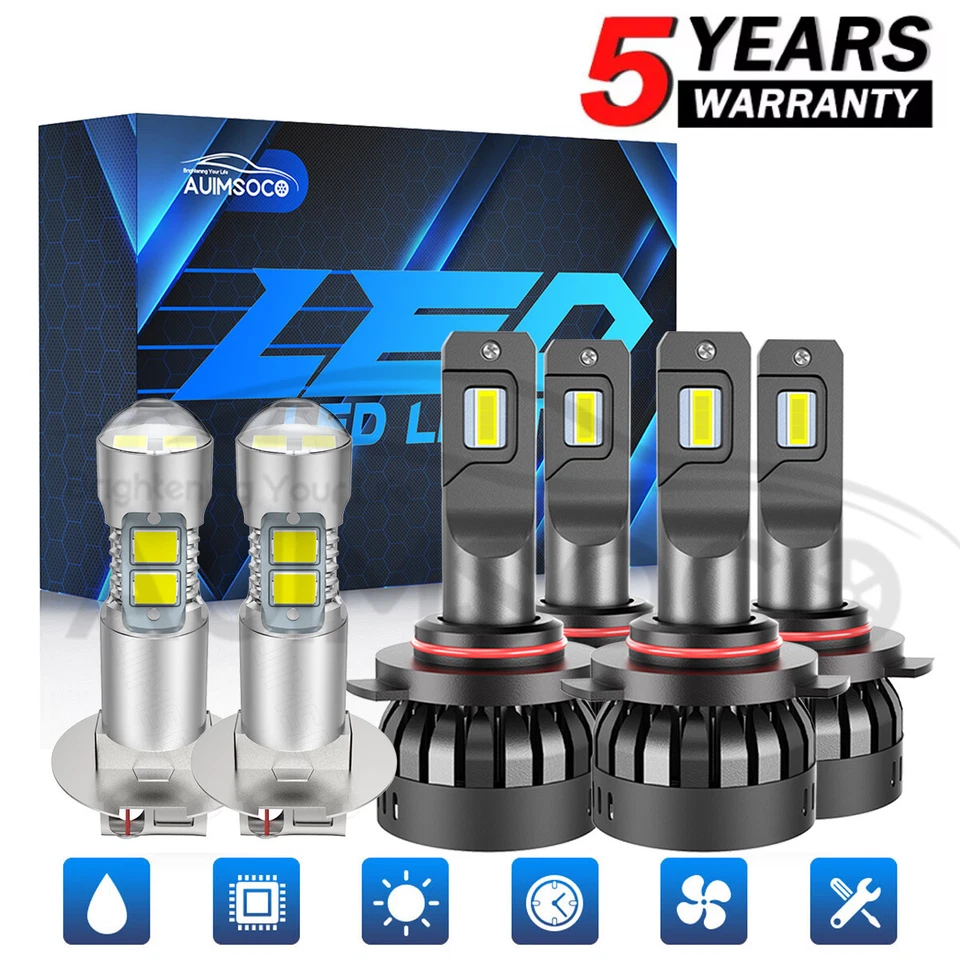 6 件 LED 车头灯高/低光束+雾灯套件 6000K 适用于庞蒂亚克 Sunbird 1993 - 1994 — 第 1/4 张图片