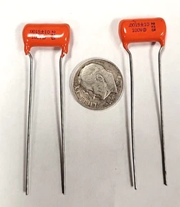 .0015MF 1.5NF "Orange Drop" Film Radial Capacitors @ 100VDC (2PCS) 225 SPRAGUE - Picture 1 of 1