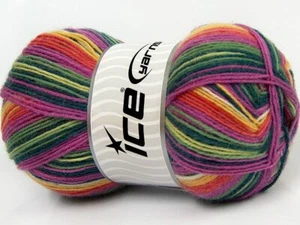 (1) 100 Gram Smart Sock Yarn Ice #67415 Pink, Green, Yellow Superwash Wool Nylon - Picture 1 of 4