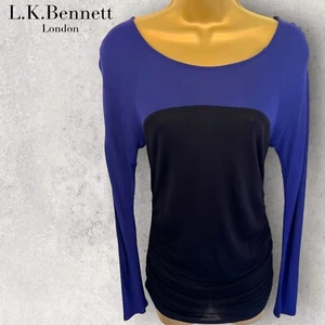 LK Bennett Womens Aven Black Purple Long Sleeve Silky Dipped Hem Top UK 10 - Picture 1 of 3