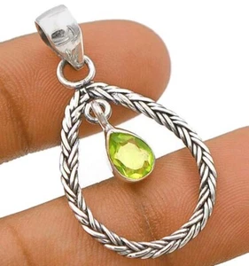 Natural Peridot 925 Solid Genuine Sterling Silver Pendant Jewelry - Picture 1 of 1