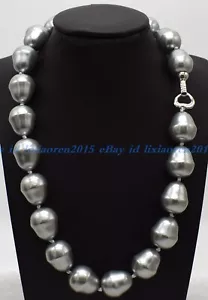 Huge Charming 20mm Silver Gray South Sea Baroque Shell Pearl Necklace 18'' - Picture 1 of 4