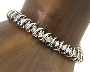 Women Natural Mined Diamond Tennis Bracelet 14k Solid White Gold 4 ct - Picture 1 of 12