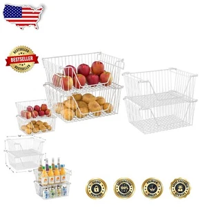 Durable White Stackable Wire Baskets - Efficient Kitchen Organization Solution - Picture 1 of 8