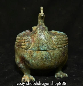6" Old Chinese dynasty bronze ware Phoenix bird Zun Incense Burner Censer vessel - Picture 1 of 9