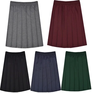 Girls Pleated Skirts School Elasticated Waist Box Pleated Plain Uniform 2-1 - Picture 1 of 7
