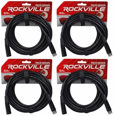(4) Rockville RDX3M25 25 Foot 3 Pin DMX Lighting Cables 100% OFC Female to Male - Image 1 of 2