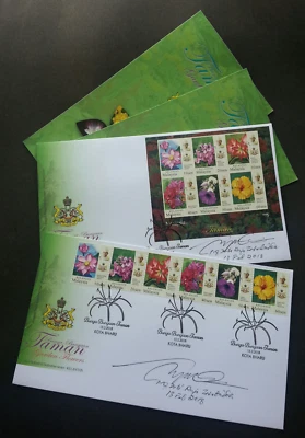 Malasia Garden Flowers Definitive Kelantan Sultan 2018 (FDC *Firmado especial pmk Foto 1 de 4