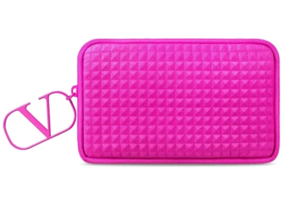 Valentino V Logo Studded Hot Pink Fuchsia Mini Clutch Pouch Bag NWT - Image 1 of 4