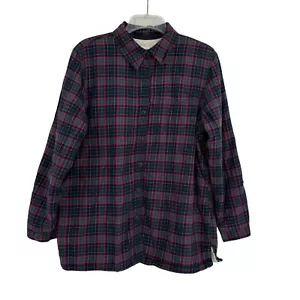 LL Bean Hemdjacke Damen Größe M Fleece gefüttert Flanell kariert Knopfleiste blau rot - Bild 1 von 11