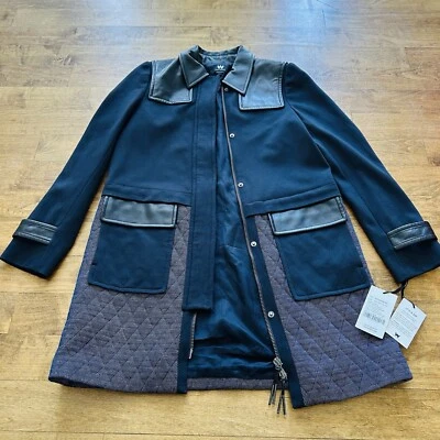 Chaqueta Abrigo W by Worth Para Mujer Azul Marino Espiga con Cuero $499 Talla 4 Pequeña Foto 1 de 4