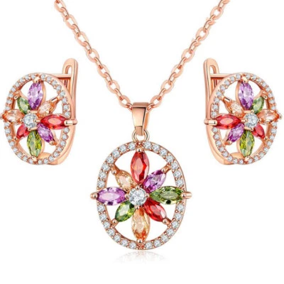 Pendientes colgantes enchapados en oro rosa granate peridoto amatista genuina de boda Foto 1 de 4