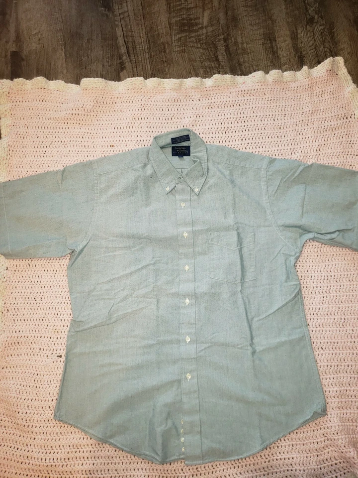 Camisa de vestir Cambridge azul manga corta para hombre algodón poliéster bolsillo 16,5  Foto 1 de 4