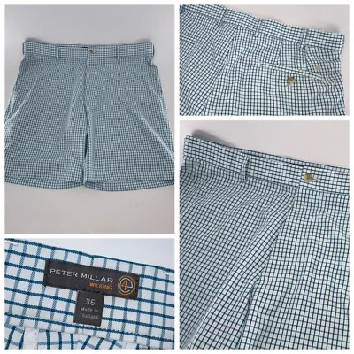 Pantalones cortos de golf Peter Millar Wicking E4 para hombre talla 37 Blanco Azul Cuadros Poli YGI P4-246 Foto 1 de 4