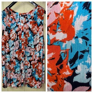 Roaman's Tunic Tank Top Womens 30W Crinkle Guaze Floral Lightweight Button Shirt - Picture 1 of 9