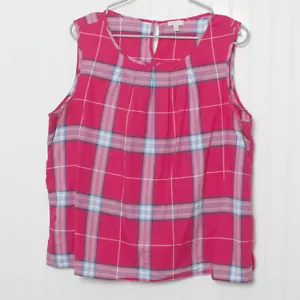 Talbots Pink Plaid Sleeveless Round Neck Side Slit Cotton Top XL - Picture 1 of 9