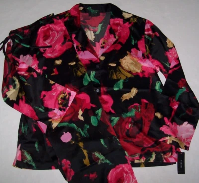 Новый с Ярлыками Natori черный/розовый HAIKU подвеска насечки воротник пижамы/гостиная комплект L шелковистый атлас - Изображение 1 из 4