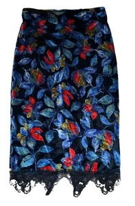 ASTR Crushed Velvet Floral Pencil Skirt Women S Lace Stretch High Rise Blue Red - Picture 1 of 11