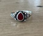 Styl vintage czerwony kamień szlachetny ołowiowy pierścionek z koralikami rozmiar 6