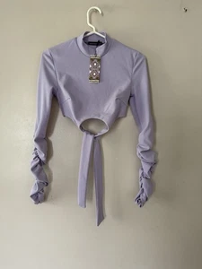 Crop top manica lunga Boohoo taglia 2💜Nuovo con etichette testurizzato elasticizzato moda sexy - Foto 1 di 10