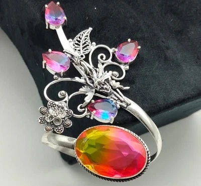 Tourmaline Gemstone 925 Sterling Silver Jewelry Cuff Bracelet Adjustable" - Image 1 of 4