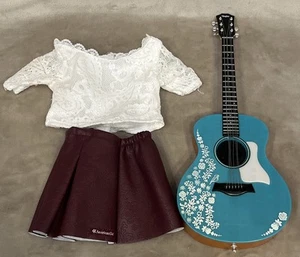 EUC!! American Girl Outfit & GUITAR Works! Faux Leather Skirt Lace Shirt - Picture 1 of 11