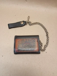 Cartera de motociclista vintage de cuero de vaca con cadena de seguridad y escena de pez - Imagen 1 de 14
